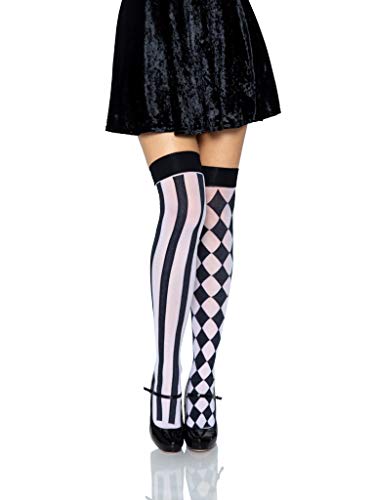 Book Cover Leg Avenue Women's Harlequin and Heart Thigh Highs/White/Red One Size