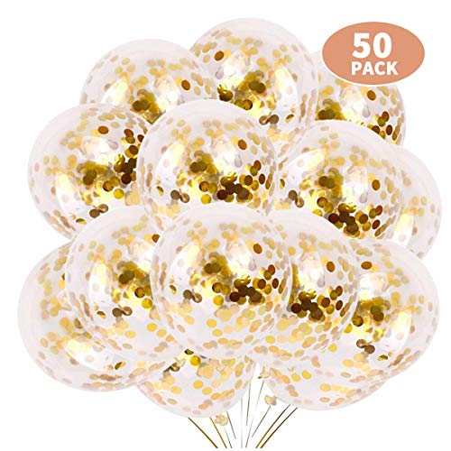 Book Cover Green Convenience 50pcs Gold Confetti Balloons, 12 Inch Latex Party Balloons with Golden Paper Confetti Dots for Party, Birthday, Wedding, Proposal Decorations