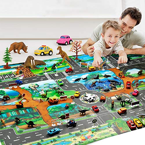 Book Cover ailler Kids Map Taffic Animal Play Mat 130 x 100cm/51 x 40inch Baby Road Carpet Home Decor Educational Toy Baby Gyms & Playmats-Without Cars, Road Signs and Animals