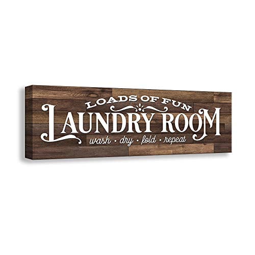 Book Cover Kas Home Vintage Laundry Room Sign Canvas Wall Art | Rustic Laundry Rules Prints Signs Framed | Bathroom Laundry Room Wall Decor (17 x 6 inch, Laundry - C)