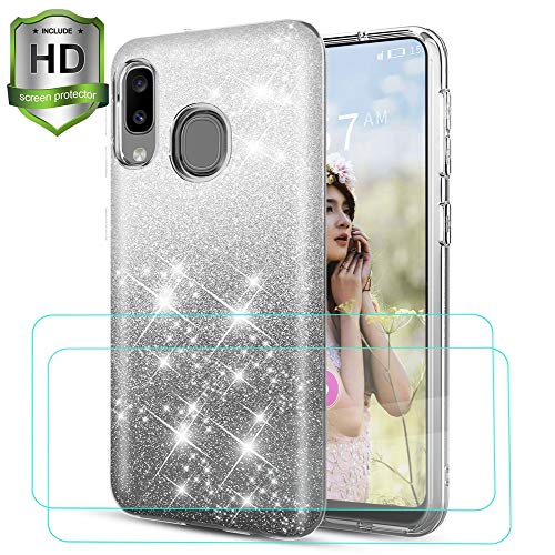 Book Cover Lukey Samsung Galaxy A10E Case,Samsung Galaxy A20E Case with Screen Protector [2 Pack] for Girls Women,[Ultar-Thin Slim] Glitter/Bling/Sparkly/Shiny Hybrid Protective Case,Black