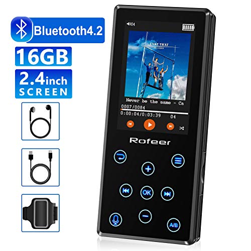Book Cover MP3 Player, 16GB MP3 Player with Bluetooth 4.2 HiFi Lossless Sound Portable Digital Music Player FM Radio Voice Recorder E-Book 2.4'' LCD, Support up to 128GB with Earphone & Armband