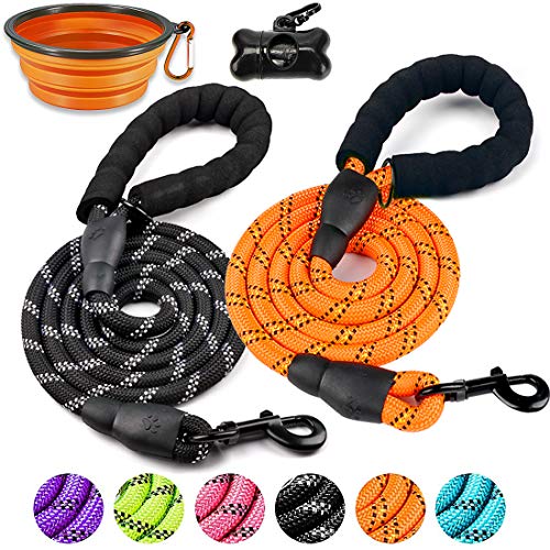 Book Cover DOYOO 2 Pack Dog Leash 6 FT Thick Durable Nylon Rope - Comfortable Padded Handle - Highly Reflective Threads - Dog Leashes for Medium and Large Dogs with Collapsible Pet Bowl