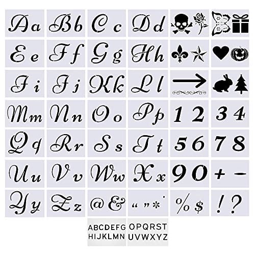 Book Cover Letter Stencils for Painting on Wood - Bundle with Adhesive - Alphabet with Calligraphy Font Upper and Lowercase Letters