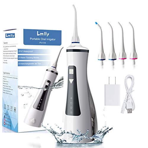 Book Cover LMLLY Cordless Water Pick Teeth Cleaner, Water Flosser Oral Irrigator 300ML Portable Rechargeable -4 Modes，Water Flossing for Home/Travel/Braces, IPX7 Waterproof with 4 Interchangeable Jet Tips(Blue)
