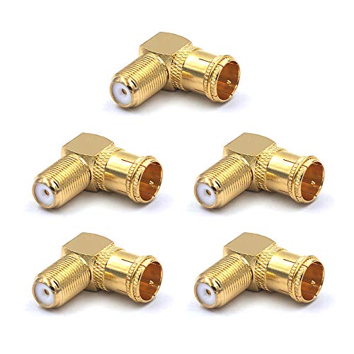 Book Cover VCE 5 Pack Gold Plated Right Angle F Type RG6 Male to Female Coax Connector 90 Degree Quick Push On Adapter Plug