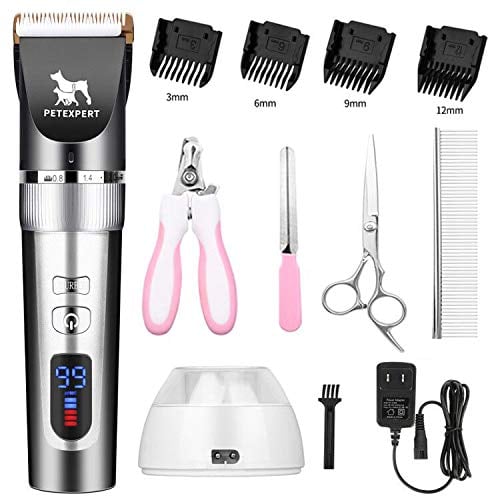 Book Cover OETNAISAN PetExpert Dog Clippers Cordless Dog Grooming Clippers Kit Rechargeable Quiet Pet Hair Clippers Trimmer with 10 Dog Grooming Tools for Dogs, Cats and Other Pets