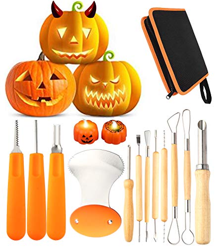 Book Cover 12 Pieces Professional Pumpkin Carving Tool Kit Heavy Duty Stainless Steel Tool Set with Storage Carrying Case Used As a Carving Knife for Pumpkin Halloween Decoration with