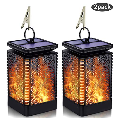 Book Cover Solar Lantern Lights Outdoor Hanging with Flickering Dancing Flame, Waterproof Solar Powered LED Umbrella Lantern Lights Decoration for Patio Yard Garden Pathway Table, 2 Pack