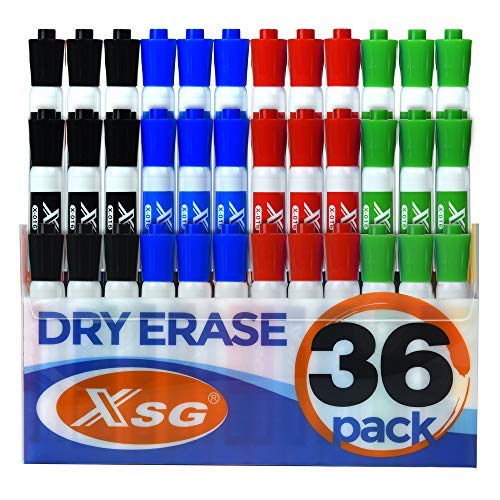 Book Cover Dry Erase Markers, Bulk Pack of 36 (with Chisel Tip), 12 Assorted Colors with Low-Odor Ink, Whiteboard Pens is Perfect for School, Office, or Home (4 Color)