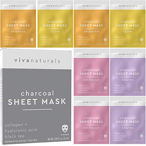 Book Cover Face Mask for Korean Skincare - Sheet Mask for Moisturizing and Brightening Skin | Dermatologist Tested Charcoal Face Mask with Collagen & Hyaluronic Acid for Soft Skin, 8 Pack