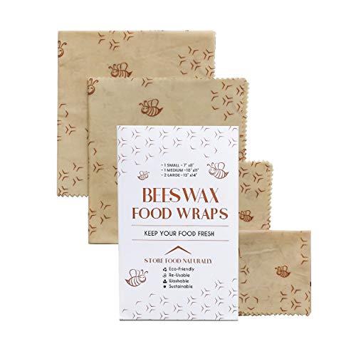 Book Cover DKI Products Beeswax Wraps 4 Pack Assorted - Premium, Organic, Resuable, Sustainable Bees Wax Food Wraps to Keep Food Fresh Longer, Non-Plastic, Eco-Friendly, and Biodegradable Food Storage Wraps.