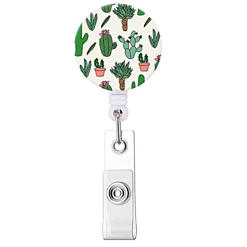Book Cover Cute Cactus Pattern Badge Reel, Retractable ID Card Badge Holder with Alligator Clip, Decorative Name Badge Holder, 24 inch Nylon Cord