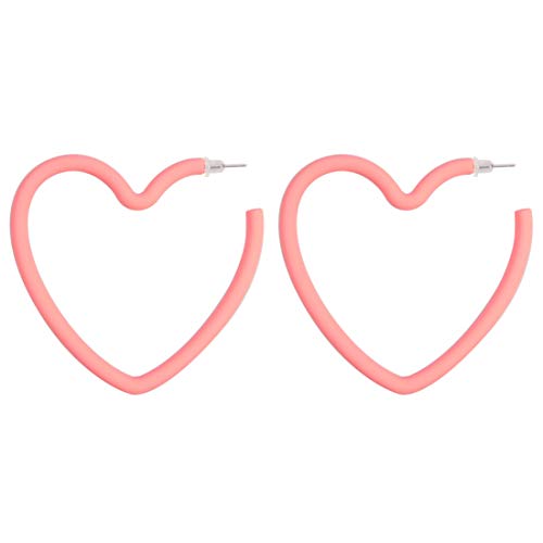 Book Cover GUNIANG Large Colorful Pink Heart Hoop Earrings for Women Girls, Boho Geometric Earring Hoops for Sensitive Ears Fun 80s