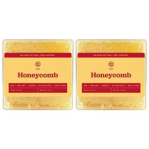 Book Cover SBO Honeycomb - 2 pack 12 oz California Sage Raw Unfiltered Kosher Gourmet Edible Honey Comb in Gift-Ready Clear Boxes