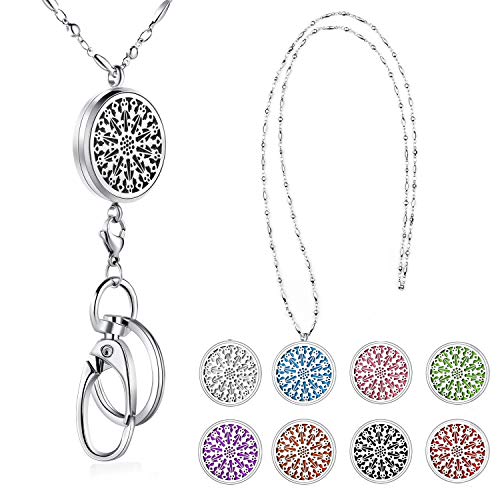 Book Cover SAM & LORI Strong Lanyard Necklace Stainless Steel Beaded Chain Necklace Silver for ID Badge Holder and Key Chains Non Breakaway Inspirational Charms Pendant for Women Nurse Student Diffuser Flower