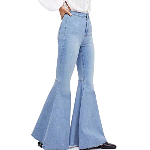 Book Cover LALA IKAI Women's High Waist Big Bell Bottoms Stretch Fitted Flared Denim Jeans