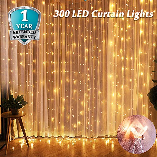 Book Cover Window Curtain String Lights 300 LED, JIERAY String Lights Curtain, Curtain Lights Warm White for Bedroom Indoor Outdoor Patio Wall Decorations