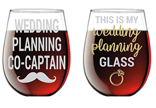 Book Cover This is My Wedding Planning Glass / Planning Co-Captain - Funny 15oz Crystal Wine Glass - Stemless Wine Glass Couples Sets - Perfect idea for Bridal and Engagement Gifts