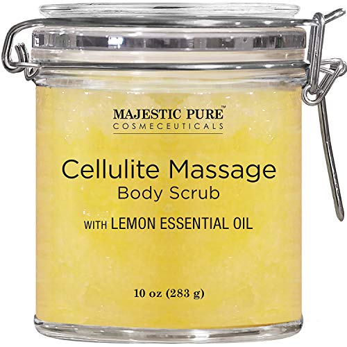 Book Cover MAJESTIC PURE Cellulite Massage Body Scrub Infused with Lemon and Grapefruit Essential Oils - Exfoliates, Soothes, Relaxes, and Tightens Skin - 10 oz