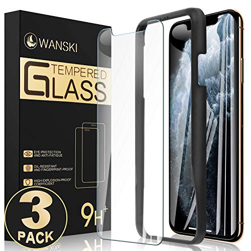 Book Cover Wanski Screen Protector Compatible for iPhone 11 Pro & iPhone Xs & iPhone X, Tempered Glass Screen Protector, Bubble Free with Guide Frame/Easy Installation [3 Pack] [5.8 Inch]