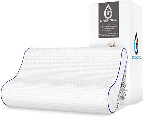 Book Cover GREHOME Memory Foam Pillow, Pillows for Sleeping, Cervical Pillow for Neck, Shoulder Pain, Contour Pillow for Back, Stomach, Side Sleepers with Removable Washable Pillowcase -16 x 25 x 3.5/4.7 inches