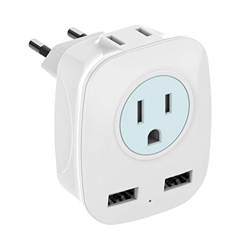 Book Cover European Travel Plug Adapter, HITRENDS International Power Plug Adapter with 2 USB Ports and 2 Outlets, 4 in 1 Outlet Adapter for USA to Most of Europe EU Spain Iceland Italy (Type C)