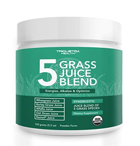 Book Cover Organic 5 Grass Juice Blend | 20x Potency, Raw, Cold-Pressed | Wheatgrass Juice Powder, Barley Grass Juice Powder & 3 Additional Species â€“ Grown in Volcanic Soils of Utah (50 Servings)