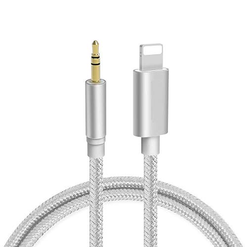 Book Cover (Apple MFi Certified) iPhone to Aux Cable for Car, Aux Cord Compatible with iPhone X/Xs/Xr/8/7 Plus/iPad/iPod, 3.3ft 3.5mm Male Audio Adapter for Car Stereo, Home Speaker, Headphone (Braided Sliver)