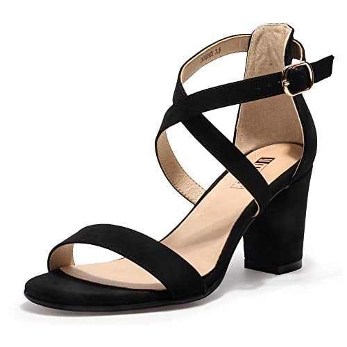 Book Cover IDIFU Women's IN3 Grace Strappy Block Heels Sandals Comfy Open Toe Chunky Dress Wedding Shoes with Adjustable Cross Strap