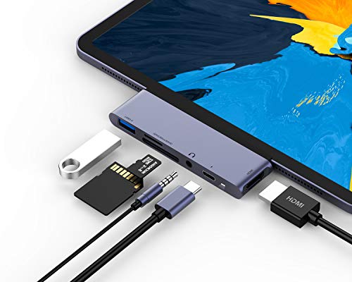 Book Cover RAYROW USB C Hub for iPad Pro 2018 2020 iPad Air 4, 6 in 1 USB C ipad Adapter with USB 3.0, SD/TF Card Reader, 3.5mm Headphone Jack, PD Charging, 4K HDMI iPad Pro 11