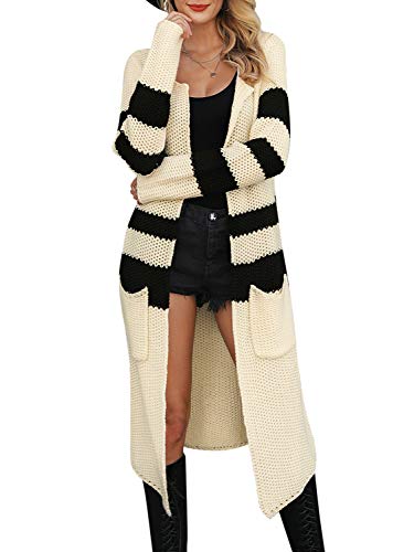 Book Cover BerryGo Women's Long Sleeve Striped Open Front Knit Cardigan Sweater