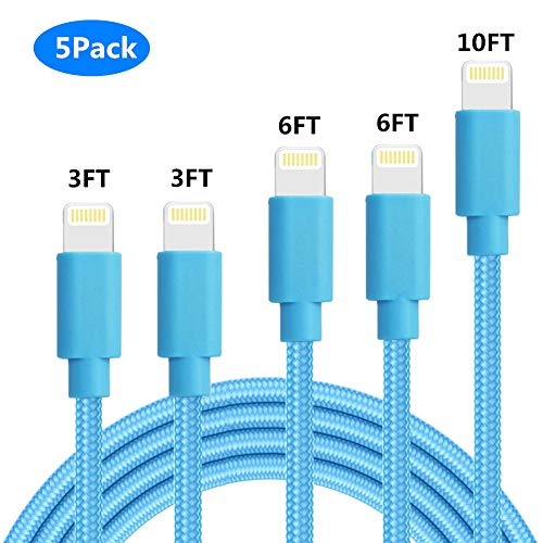 Book Cover SHARLLEN iPhone Charger Cable MFi Certified Lightning Cable 5 Pack[3/3/6/6/10ft]Long Nylon Braided USB iPhone Data Cable Fast Charging Cord Compatible IPhone XS/XR/MAX/X/8/8Plus/7/iPad and More (Blue)