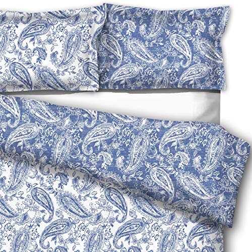 Book Cover downluxe 3-Piece King Comforter Set - Reversible Paisley Design Down Alternative Comforter with 2 Pillow Shams, Blue Yonder