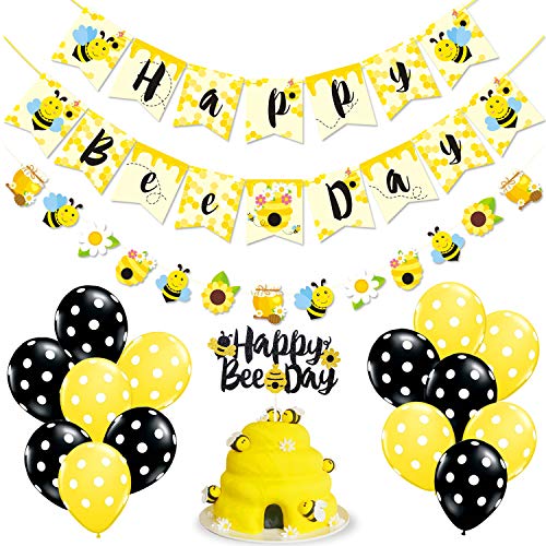Book Cover Bumble Bee Party Supplies include Sunflower Happy Bee Day Banner, Bee Cake Topper, Bee Balloons, for Bumble Bee Themed Gender Reveal Party Supplies Baby Birthday Party Decorations