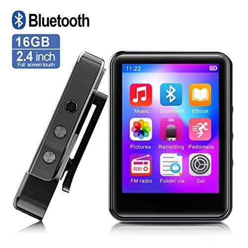 Book Cover MP3Player, MP3 Player with Bluetooth, 16GB Portable Music Player with FM Radio/Recorder, HiFi Lossless Sound Quality, 2.4Inch Touch Screen Mini MP3 Player for Running, Expandable 128GB TF Card, Black