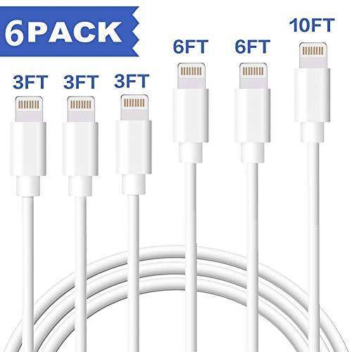 Book Cover Kraiovim iPhone Charger Cable (6 Pack, 3FT/6FT/10FT) - MFi Certified - Fast iPhone Charging Cable Long Cord Compatible iPhone XS/Max/XR/X/8/8 Plus/7/7 Plus/6/6 Plus/6S/6S/Plus/5/SE More (White)