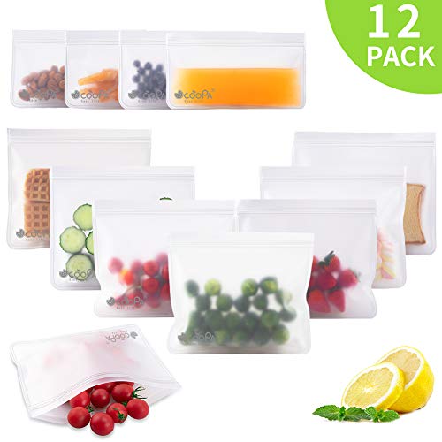 Book Cover OCOOPA Reusable Food Storage Bags, Extra Thick Leakproof Degradable Freezer Bag, FDA Grade PEVA Sandwich & Snack Bags, Plastic Free Ziplock Lunch Bag for Kids Snacks Fruit Travel Home Organization (6)