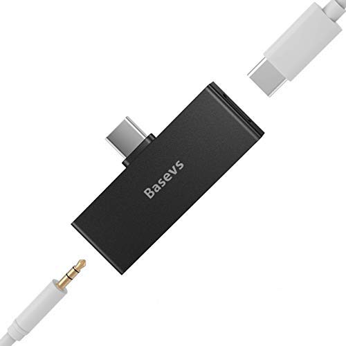 Book Cover USB C Headphone Charger Adapter, Basevs 2-in-1 Type C to 3.5mm Pixel 2 Adapter for Headphone Compatible with iPad Pro 2020, Pixel 3/2, Samsung Galaxy S20/note 10/Note8/S8/S9Plus and More USB C Devices