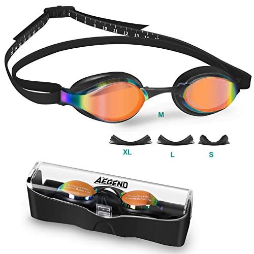 Book Cover Aegend Swim Goggles, Swimming Goggles with 4 Sizes Nose Bridges UV Protection