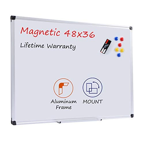 Book Cover Magnetic Dry Erase White Board 48 x 36 Inches, Board2by 4 x 3 Whiteboard, Silver Aluminum Frame, Wall-Mounted, Magnetic Eraser, Detachable Marker Tray, 6 Magnets for Office, School