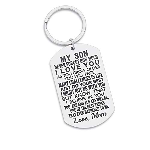 Book Cover Inspirational Gift to Son from mom-Never Forget How Much i Love You Gift Keychain for Teen Boy from Mother in Law Stepmom