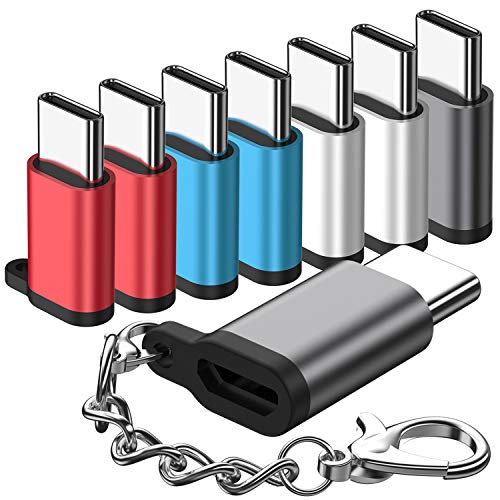 Book Cover Micro USB to USB C Adapter,(8-Packs)Aluminum USB Type C Adapter Convert Connector with Keychain Charger Compatible Samsung Galaxy S10 S9 S8 Plus Note 9 8, LG V40 V35 G8 G7,Google Pixel 3 XL,Moto Z2 Z3