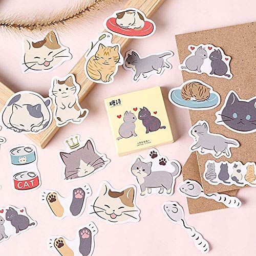 Book Cover Doraking Small Size Laptop Stickers Decals, 45pcs Boxed DIY Decoration Super Cute Cats Stickers for Laptop, Planners, Scrapbook, Suitcase, Diary, Notebooks, Album (Cats Diary)