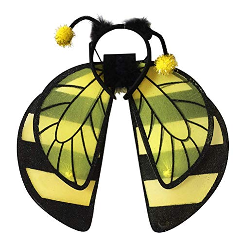 Book Cover KODORIA 3pcs Bee Cosplay Costume with Bumble Bee Wings and Headband for Kids Honeybee Fancy Dress Up Yellow