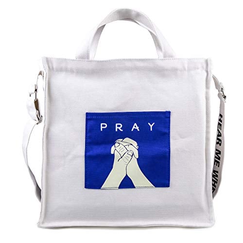 Book Cover AGAPASS Women Canvas Tote Cross-body Bag Shoulder Bag Large Handbag White Size: L