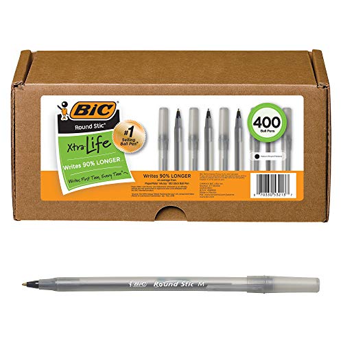 Book Cover BIC Round Stic Xtra Life Ball Pen, Medium Point (1.0mm), Assorted Colors, 400-Count