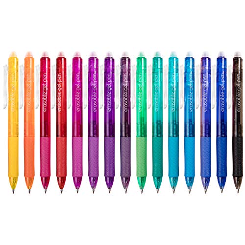 Book Cover 15 Colors Erasable Pens, Lineon Retractable Erasable Gel Pens Clicker, Fine Point, Make Mistakes Disappear, Assorted Color Inks for Drawing Writing Planner and Crossword Puzzles