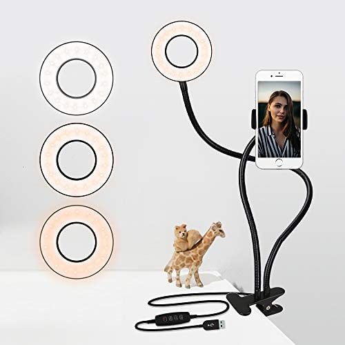 Book Cover LED Selfie Ring Light with Stand & Phone Holder - Clip-on Desk Ring Light for Video Live Stream,3 Light Modes - White,Warm,Yellow