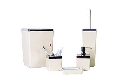 Book Cover HOLDN' STORAGE Bathroom Accessories Set - 5 Piece, Beige Elegant and Highly Durable Decor, Bath & Home Accessory Set, Soap Dish, Soap Dispenser, Toilet Brush, Toothbrush Holder & Trash Can
